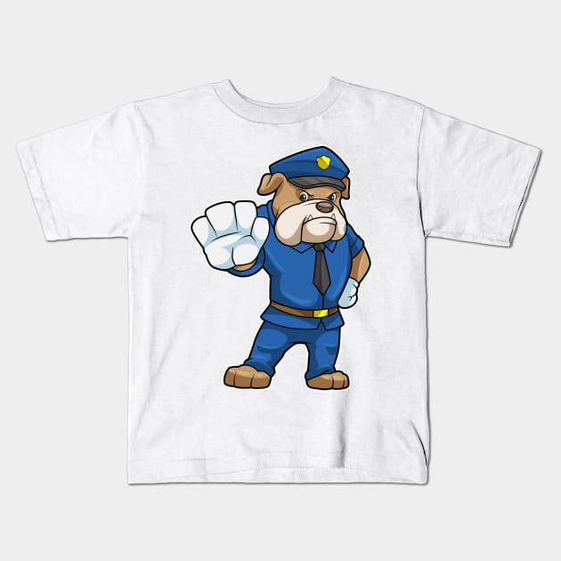 Dog as Police officer with Police uniform Kids T-Shirt by Markus Schnabel